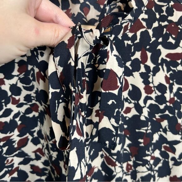 LOFT Womens Size 2 Navy Blue Burgundy Cream Floral Long Sleeve Tie Neck Romper - Picture 8 of 15